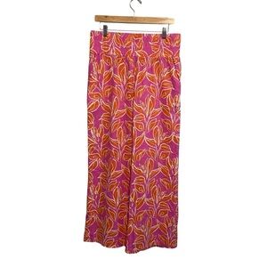 NWT Sincerely Jules Pink and Orange Tropical Floral Wide Leg Linen Blend Pant XL